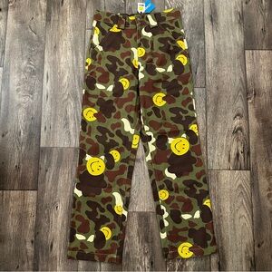 Market Smiley 100% Cotton Fashion Work Pants Men's Sz 28 Camo Green Yellow Brown
